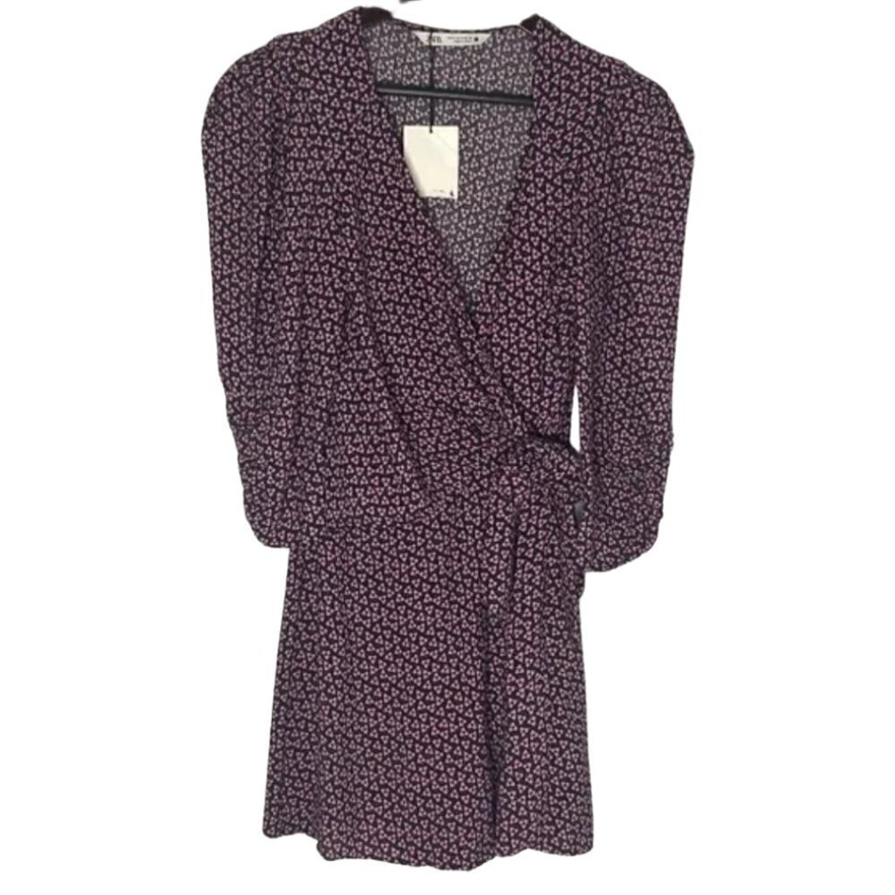 Zara NWT Women's Small 	Romper Micro Ditzy Floral Surplice Tie Puff Shoulder